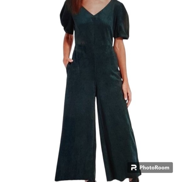 Pantsuit Lucia Wide Leg Raw Hem Emerald Green Medium LYSSE New York New - Picture 2 of 7